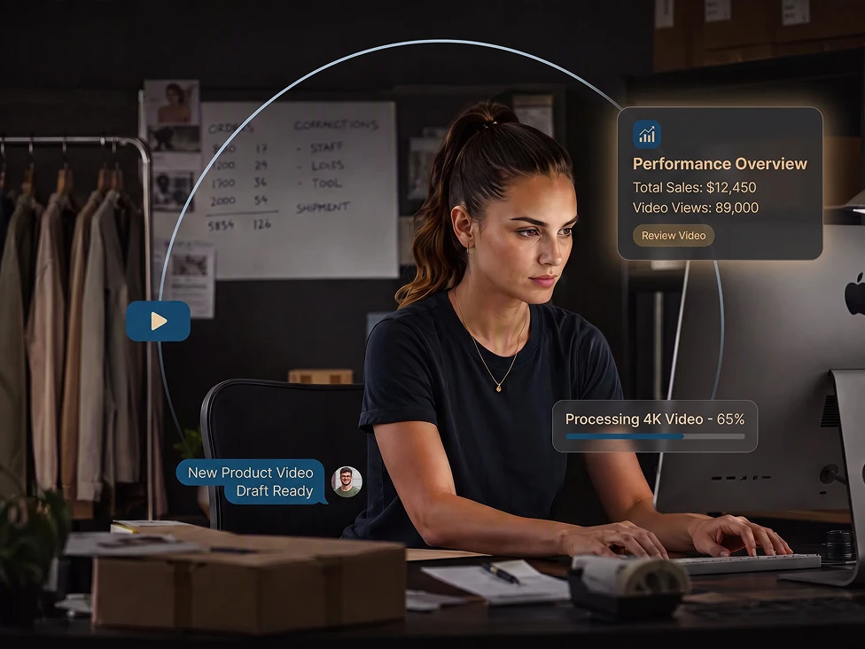 E-handelssælger, der skaber AI-genererede produktvisuals