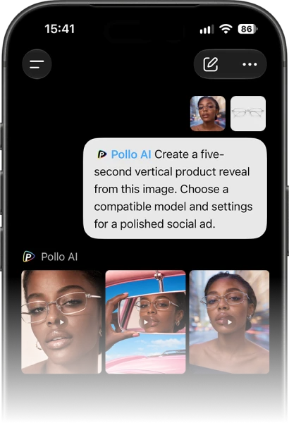 Pollo AI generating product images inside ChatGPT on a phone