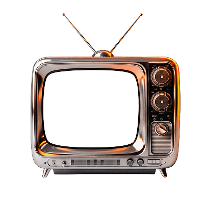 Bingkai TV retro yang memutar video yang dihasilkan AI.